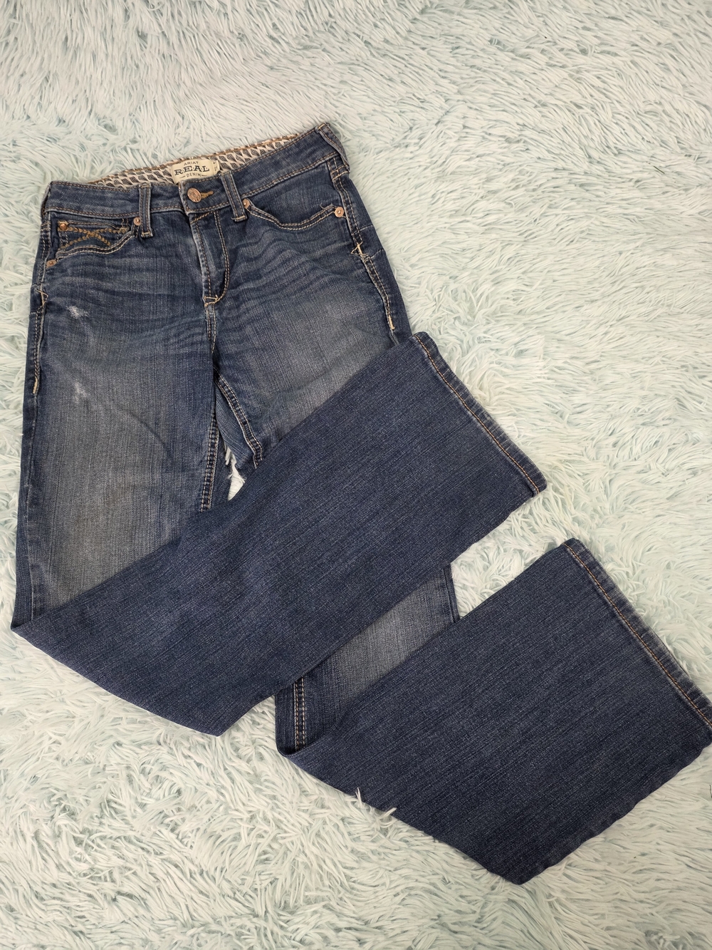 Ariat R.E.A.L. Bootcut Jeans 27R Dark Wash Distressed Blue Performance Stretch